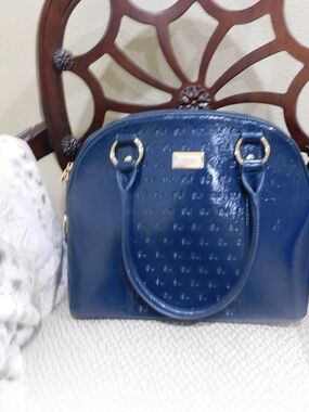 St. John Blue Patent Dome Bag with Gold Hardware NWT $660